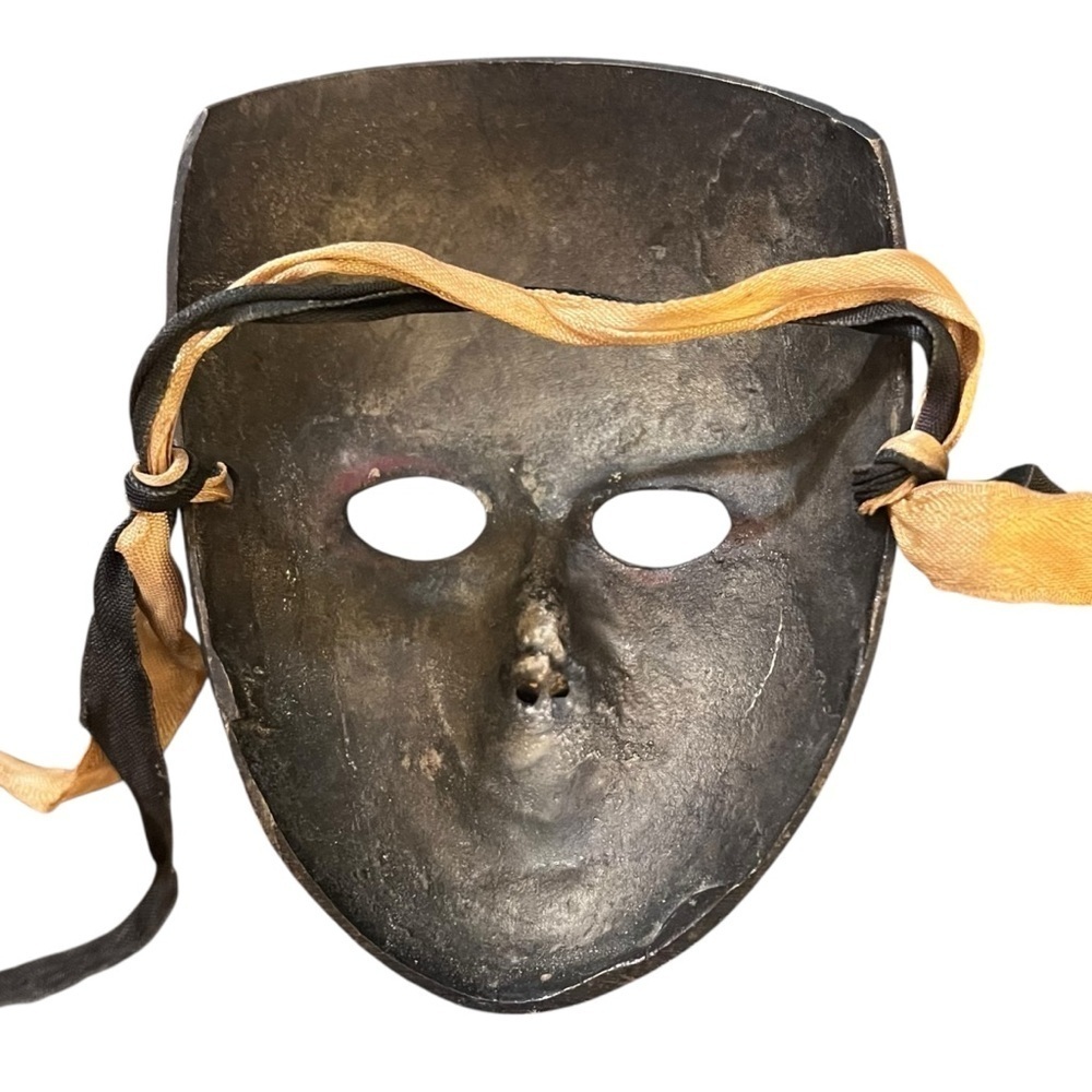 Vintage Brass Hand-Painted Masquerade Mardi Gras Theatre Mask Boho Wall Art Boho - Picture 8 of 10